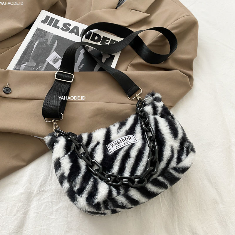 YAHAO-Tas Pola Zebra Tas Ketiak Bahu Tunggal Gaya Korea Trendi Wanita Tas Tangan Mewah Tas Selempang