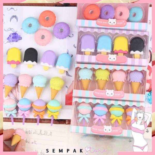 

SS Penghapus Lucu Bentuk Es Krim Isi 4 Pcs / Set Karet Hapus Lolipop Donat Pensil Karakter Sweet Eraser Anak Sekolah Karakter 4pcs Bentuk Makanan Donut Ice Cream