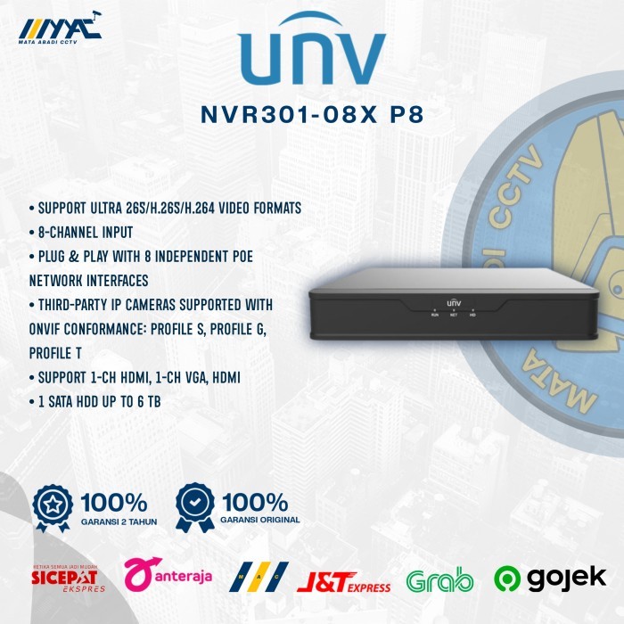 NVR Uniview NVR301-08X-P8 8Channel 8Port PoE Support 4K