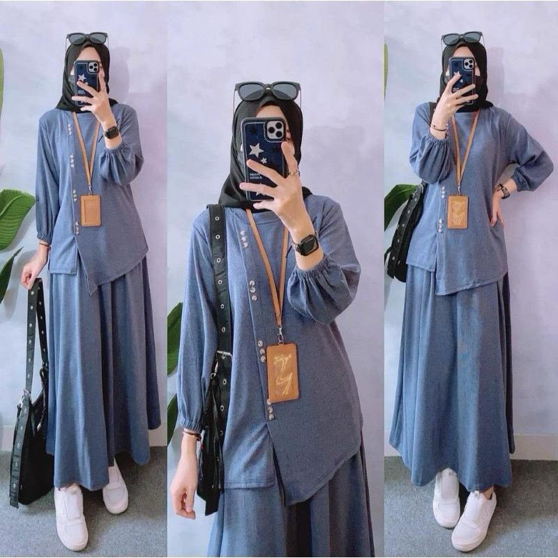Setelan Rok Wanita Polos Dilani Brigita Jumbo Set | Setelan Wanita Kekinian | Cringkle Air Flow | JU