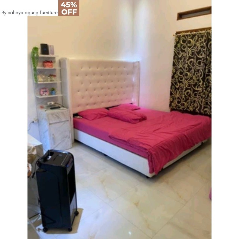 Divan kasur kancing kain beludru sandaran tinggi 170 cm
