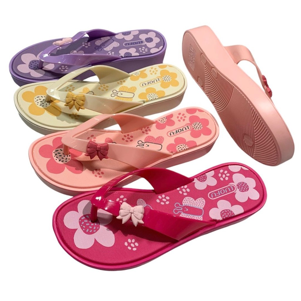 Luofu Sandal Jepit Karet Anak Import Tatak Bunga Pita E7158-BRE210 (H6)