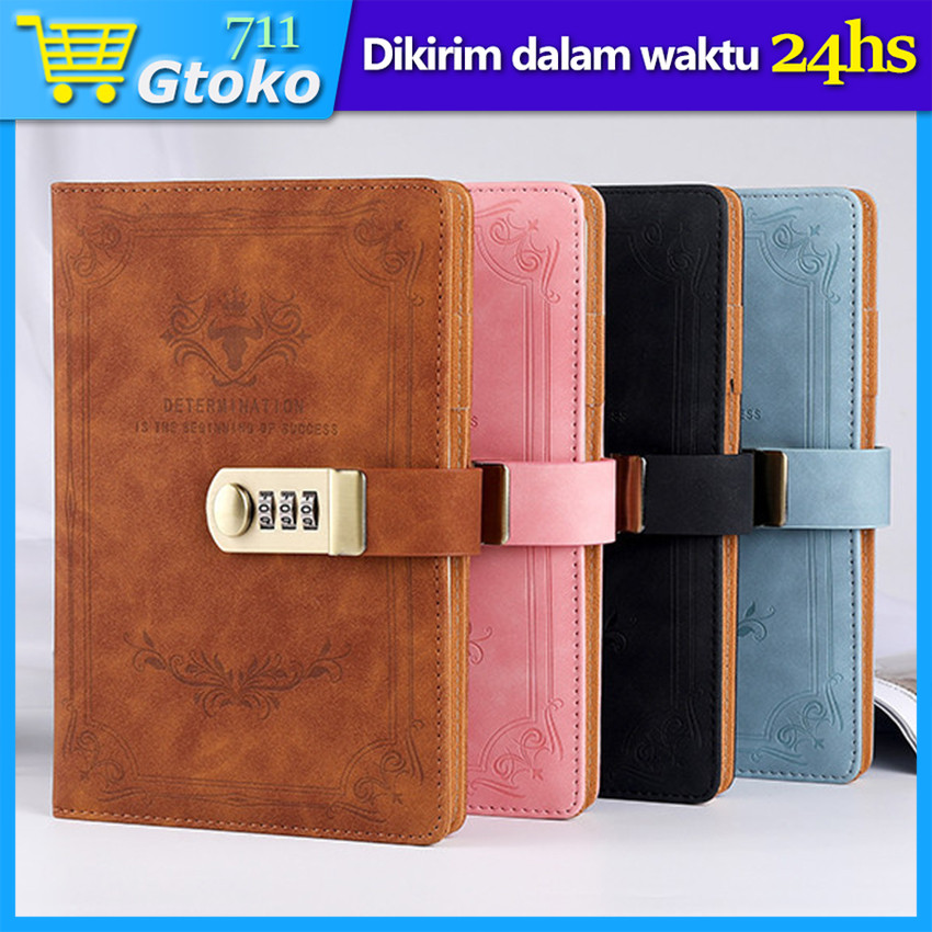 

A5 Buku Agenda Kode Angka Notebook Password Lock PU Leather Hardcover Buku Catatan Tulis Sekolah Dengan Kunci Gembok