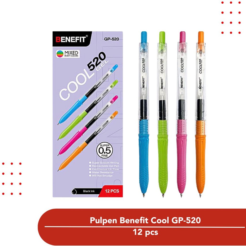 

Bulpen Gel / Ballpoint Gel Hitam Cool GP-520 Benefit 0.5mm