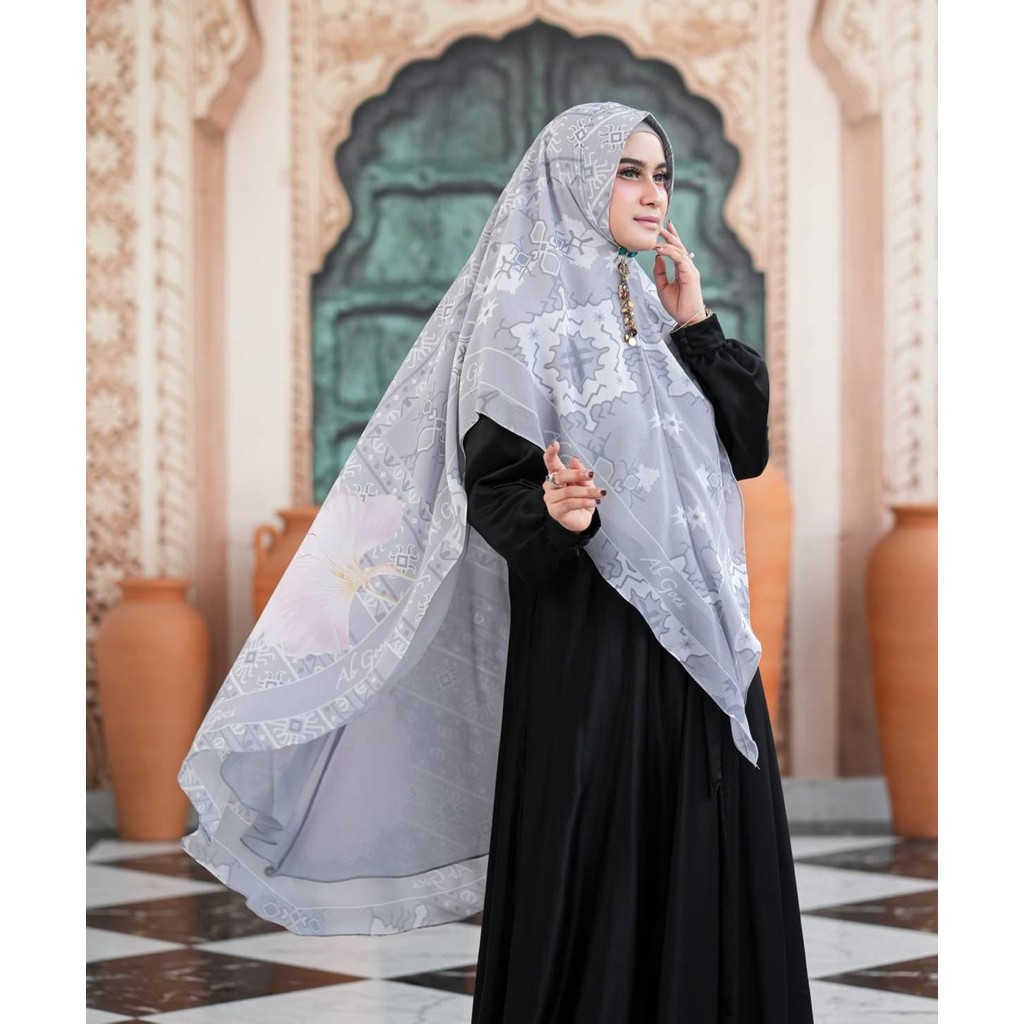 Khimar Printing Oval AB-811 Motif Bunga Realpict Kerudung saja TANPA GAMIS