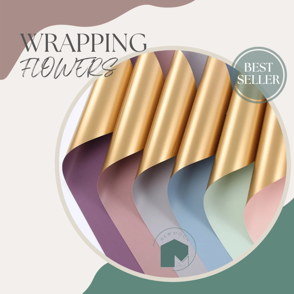

20 lembar cellophane flower wrap duo dual color gold tone buket wrapping paper korea bouquet