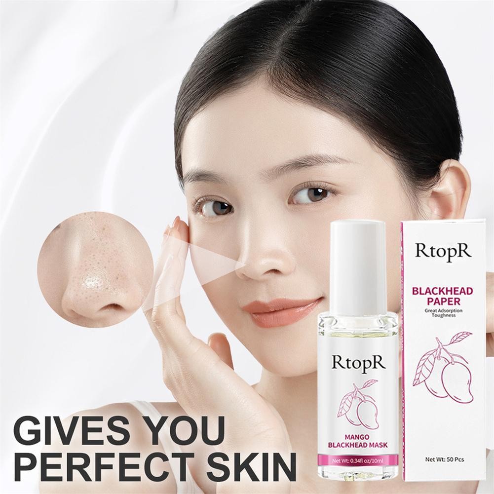 RtopR Mango Face Blackhead Remover Mask, Serum Pembersih Pori-pori, Masker Hidung Peeling 10ml + 50p