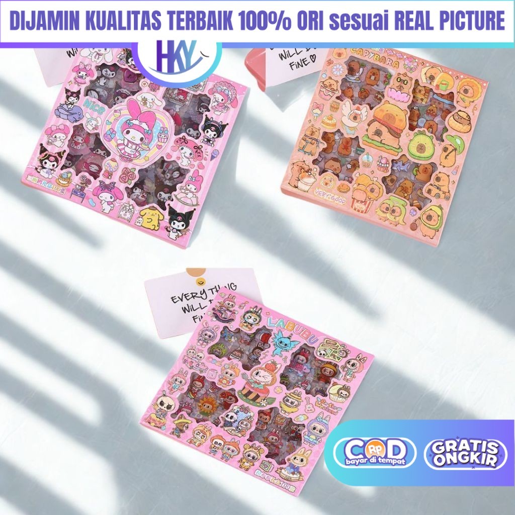 

HKY Mainan Sticker Tempel Kuromi Capybara DIY Kreatifitas Anak Perempuan KKV 7 5 4 Tahun Isi 100Pcs
