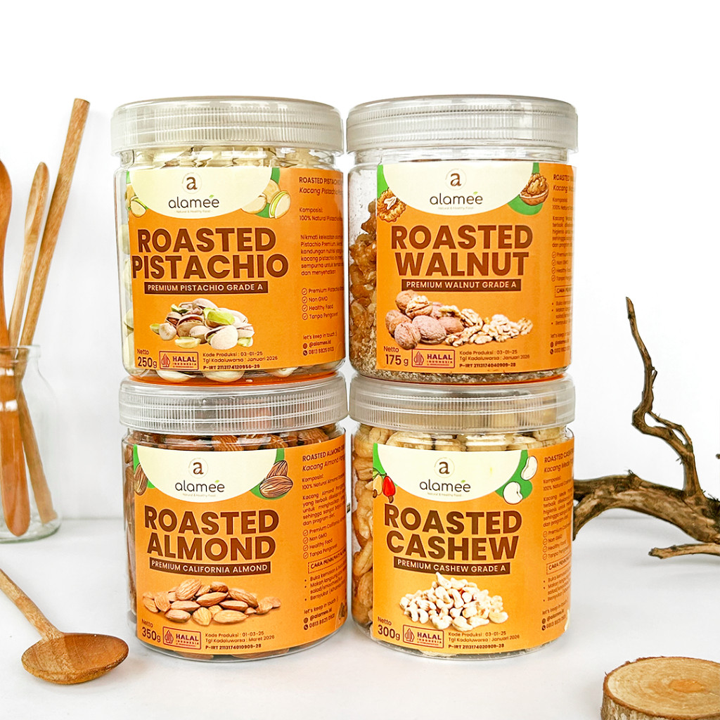 

ALAMEE Kacang Almond Almon Mede Walnut Pistachio Kupas Panggang Roast Roasted TOPLES Besar