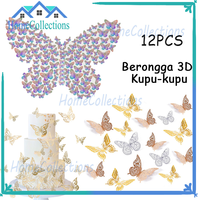 

12PCS Sticker Butterfly 3D Kupu-kupu Dekorasi Dinding Aesthetic Emas Bunga Decor Hiasan