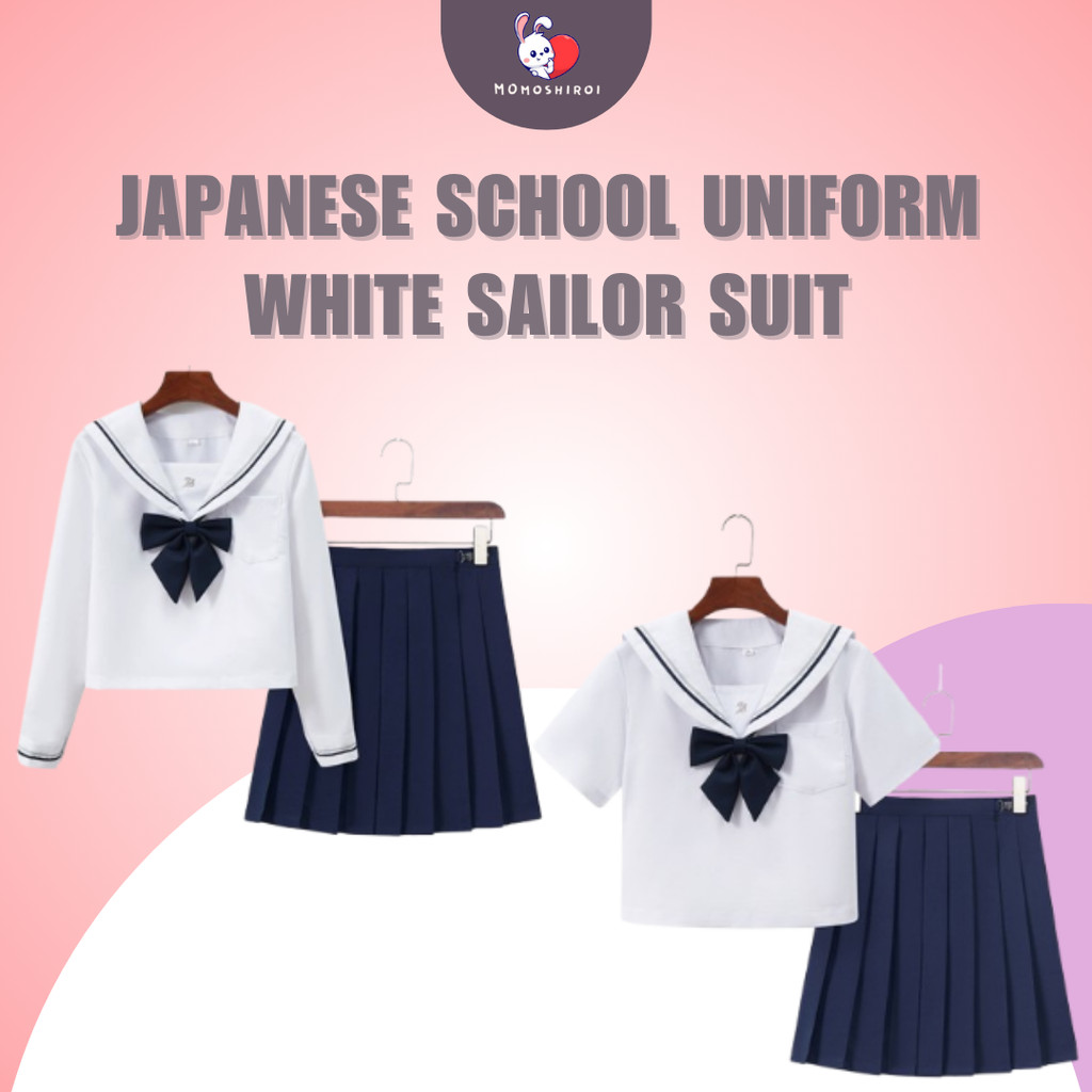(MGL) - 16-  japanese school uniform white sailor suit Setelan seragam JK rok lipit pendek gaya perg