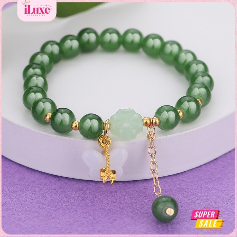 COD Gelang Kacang Batu Giok Semanggi Pembawa Hoki Wanita Pria Fu Kebahagiaan Jimat Manik Liontin