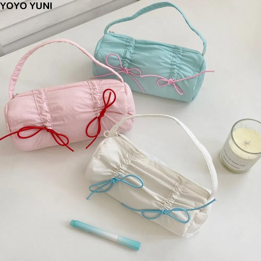 

Bowknot Bow Stationery Bag Desktop Storage Pink/White Korean Style Pencil Case Ins Style Handheld Bow Pencil Pouch