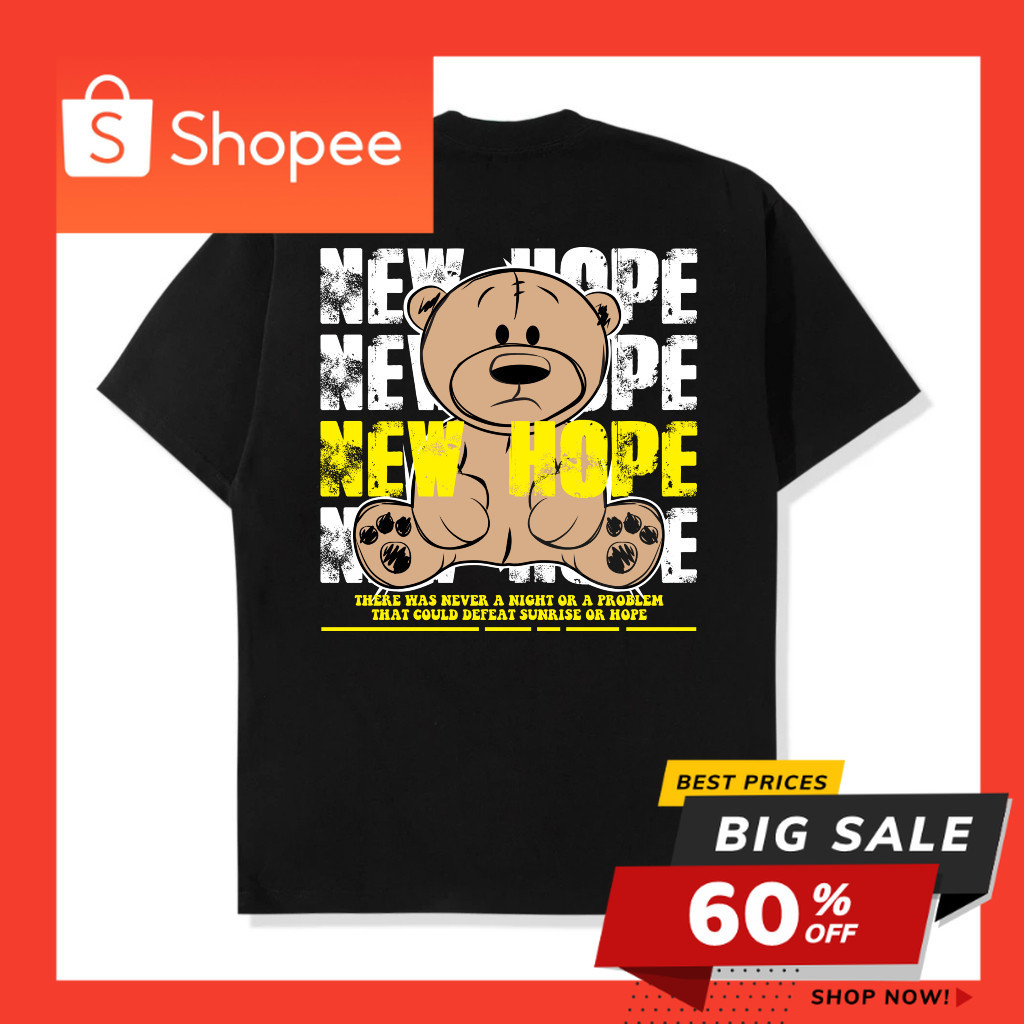 Kaos Distro Terlaris Pria & Wanita T-shirt Hitam All Varian Bear Street Wear New Hope Cotton Combad 