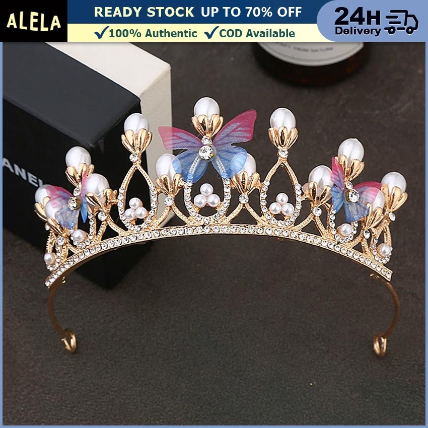 Mahkota Anak Perempuan Mutiara Korean Style Butterfly Crown Hiasan Kepala Cosplay Ulang Tahun Pesta