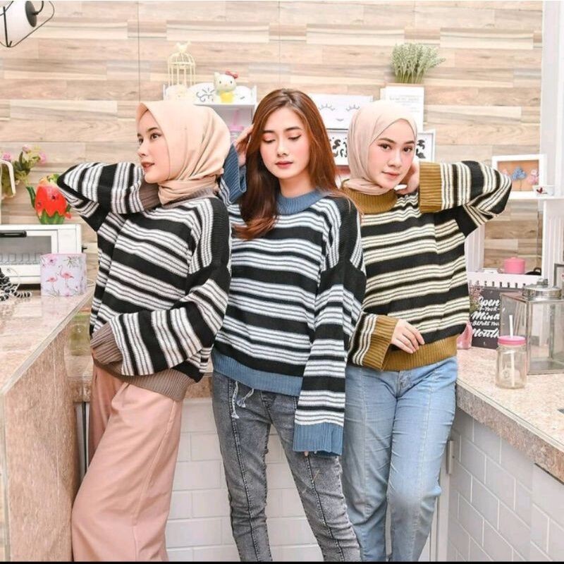 AGNES STRIPY ATASAN RAJUT WANITA