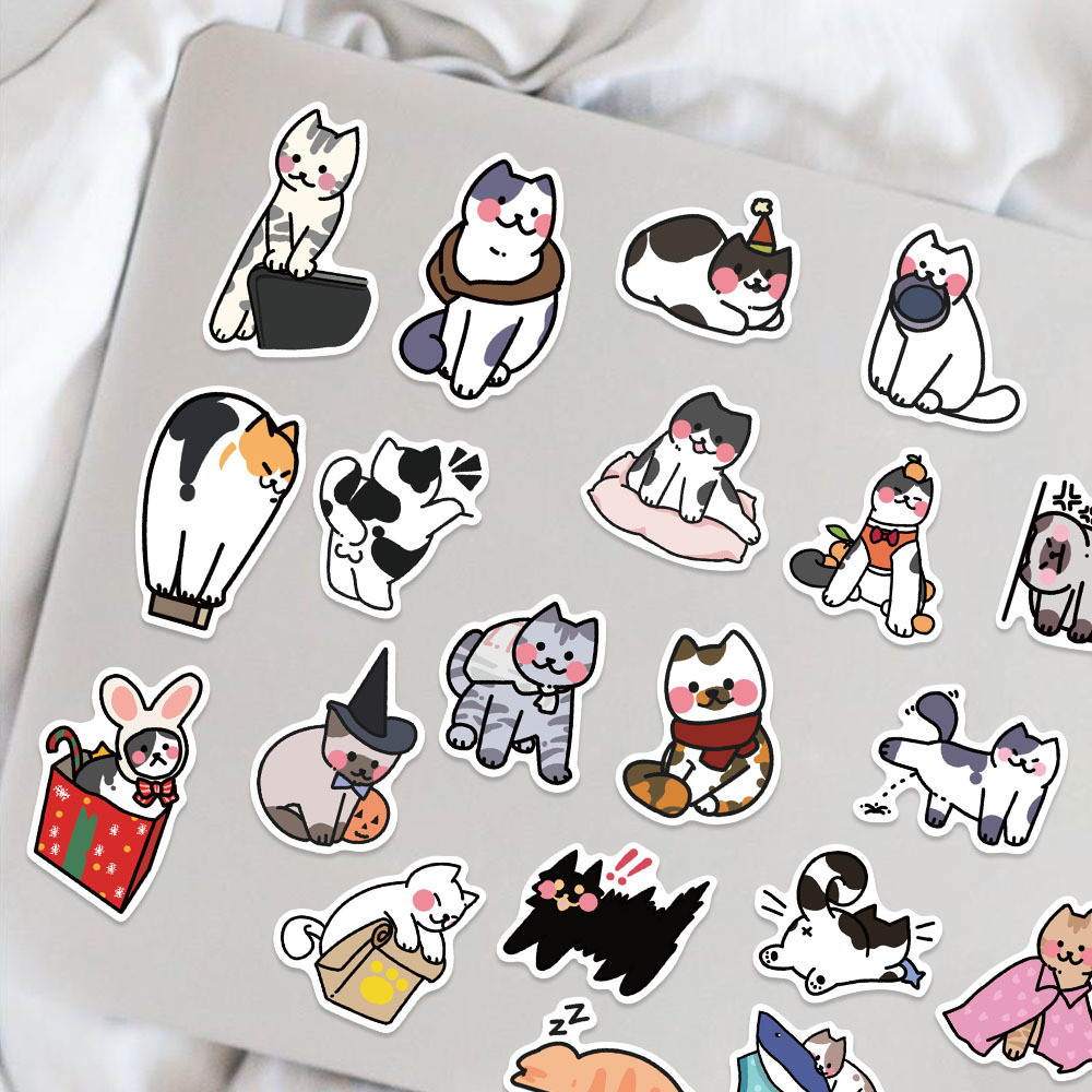 

50 Pcs Cartoon Cute Cat Graffiti Stickers Decor Luggage Notebook Diy Waterproof Stationary Stickers