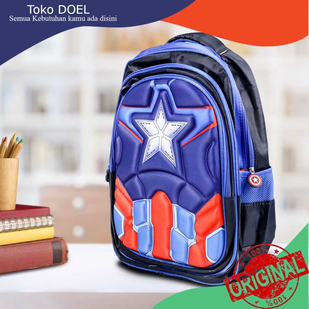Toko Doel JINMA HONGJIA Tas Sekolah Anak Karakter Kartun Captain America - KKH001