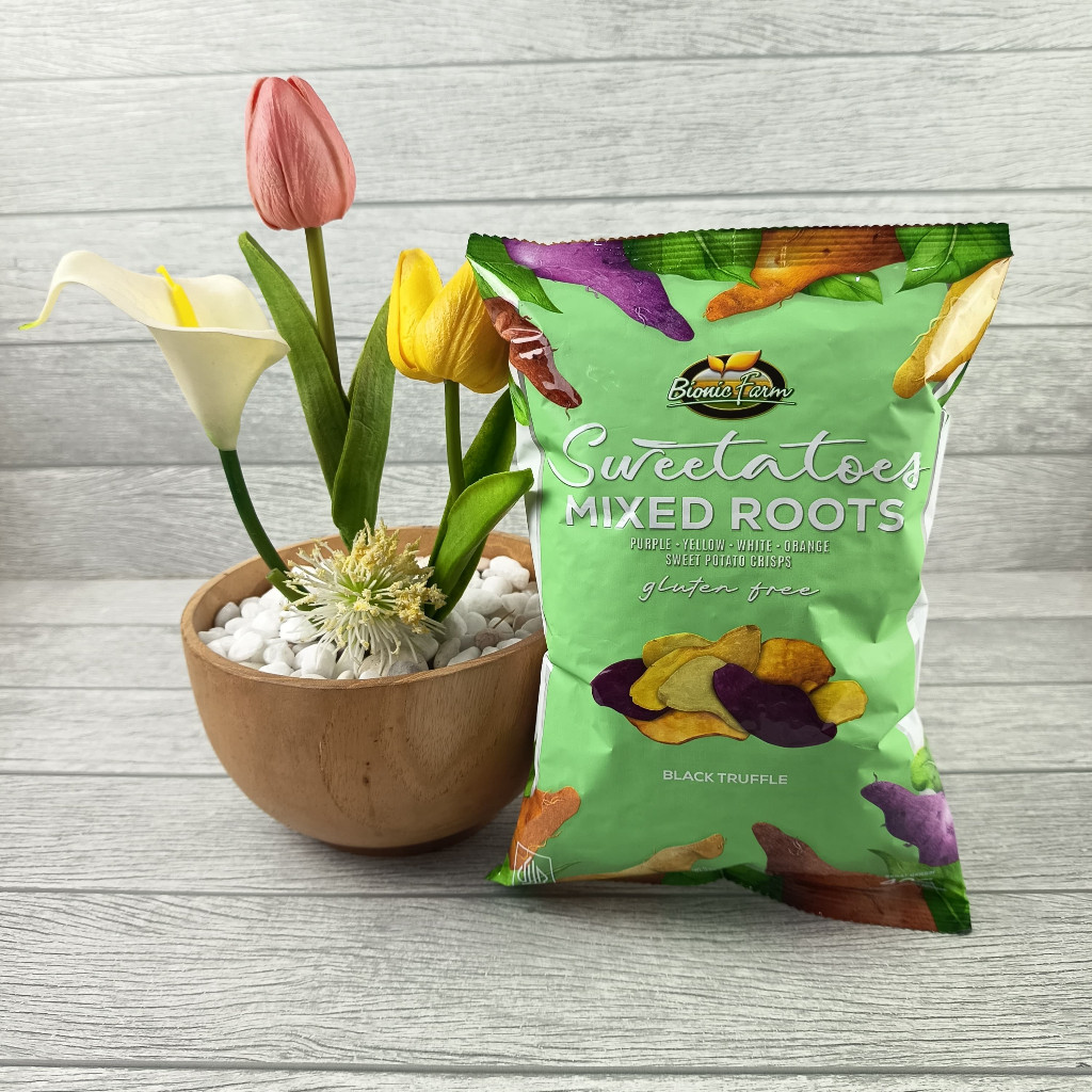 

Bionic Farm Sweetatoes Mixed Roots Black Truffle 40Gr Keripik Ubi