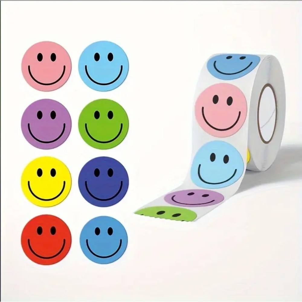 

500pcs smiling face paper stickers, round stationery stickers, suitable for teachers, parents, classroom, learning rewards, gift