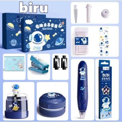 

Electric Stationery Set / Set Alat Tulis Elektrik Rautan Penghapus Vacuum Pensil 12 In 1 - 12 SET BLUE