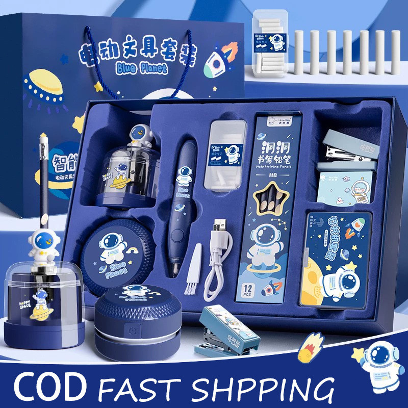 

Set Alat Tulis Anak / 12 IN 1 Perlengkapan Alat Tulis Otomatis,Automatic Electric Stationery Set,Kit Alat Tulis Elektrik Kemasan Mewah, Rautan Penghapus Vacuum