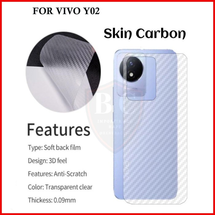BACK SKIN CARBON VIVO Y03 Y02 - ANTI GORES BELAKANG VIVO Y02