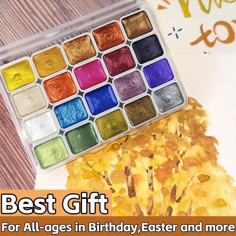 

1 Watercolor Paints Pearl 20 Colors, Solid Pigment Blocks, Vibrant, for Professional Art Use, Chinese Painting, Thangka