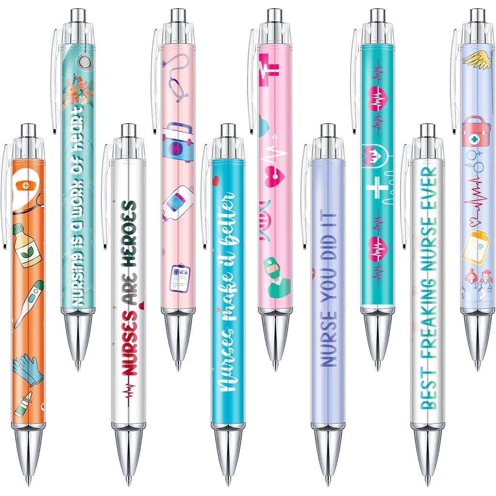 

10 pcs Nurse Pens Ballpoint Set Retractable Cute Gifts Personalized Ball Point Pen Funny Appreciation Sets Nursing Black Ink for