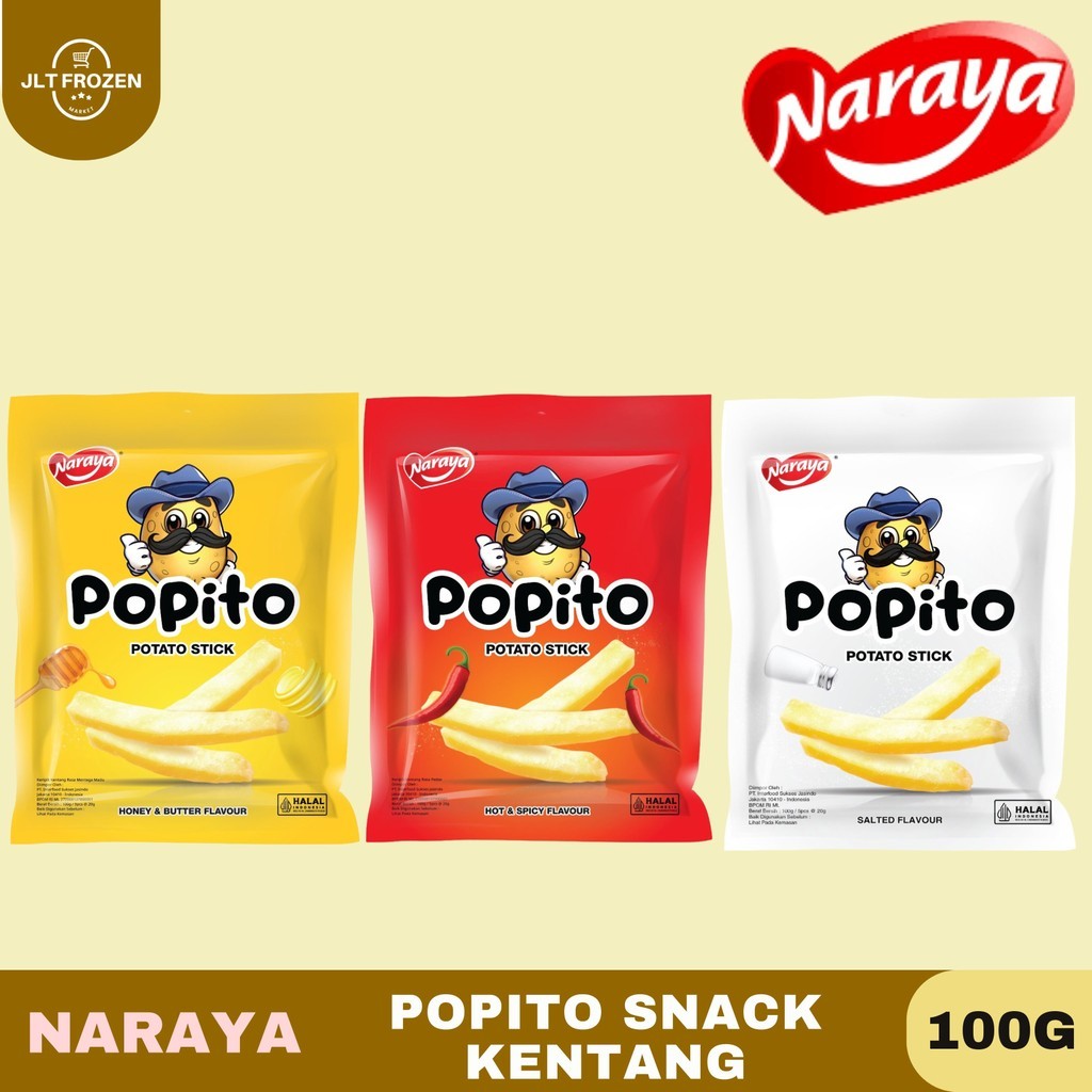 

NARAYA POPITO Potato Stick Kemasan 100g Snack Kentang Rasa Honey Butter Hot Spicy Salted / Honey Butter / Snack Kentang / Ciki Kentang