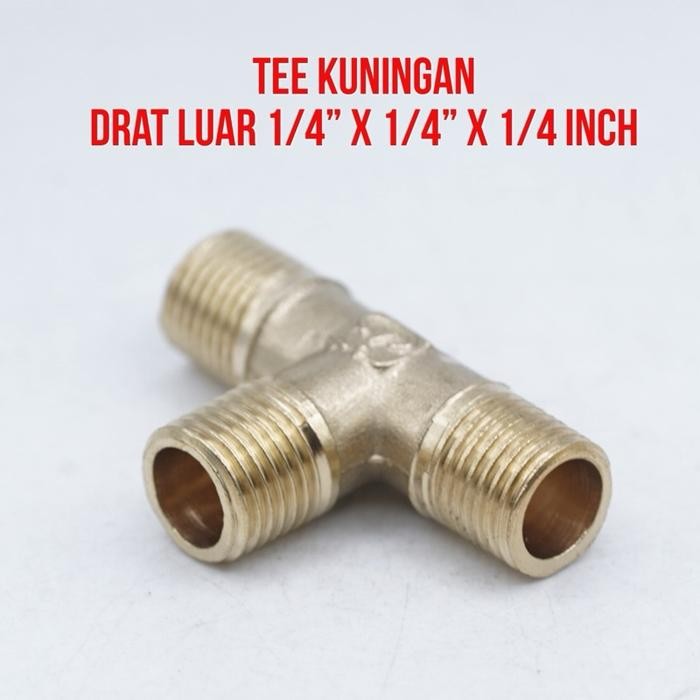 YOLO Tee T Cabang 3 Arah Drat Luar 1/4” x 1/4 x 1/4 inch Nepel Nipel Nipple Kuningan Sambungan Pipa 