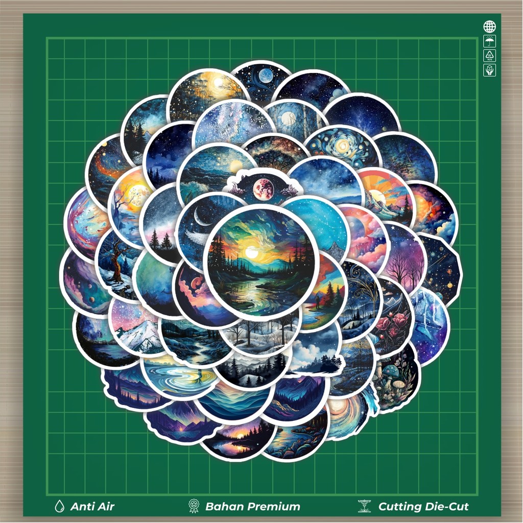

HOT 50 PCS STIKER Stiker Moonlight Planet [Rembulan Art] Stiker Fashion Cars Decal Dingin Kartu Album Custom Vinyl Anti Air- Sticker Aesthetic Buku Journal Koper Casing HP Tablet Laptop Helm Motor Botol Minum