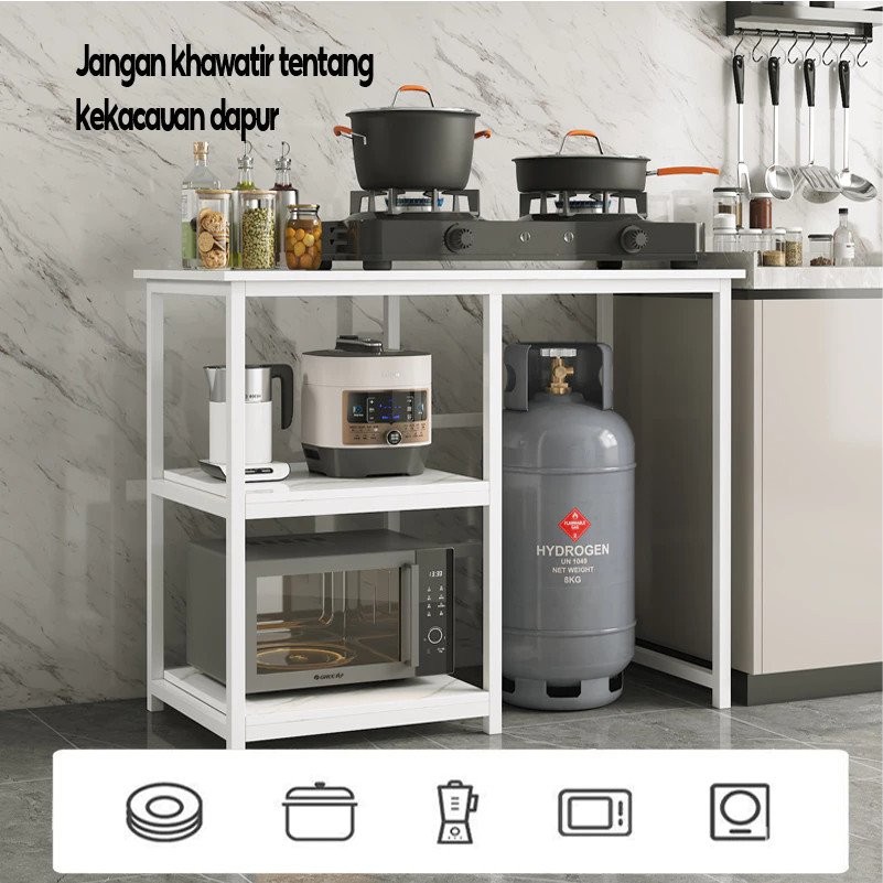 【KEUPA SUMUT】Meja Kompor Gas 2 Tungku - Rak Kompor 3 Susun - Kitchen Set Dapur - Tempat Penyimpana