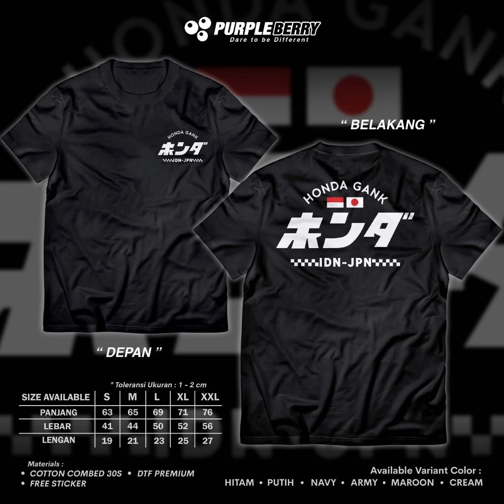 Kaos Honda Gank Japan x Indonesia Geng Motor Racing - Baju Distro Herex CB GL MP C70 Tiger