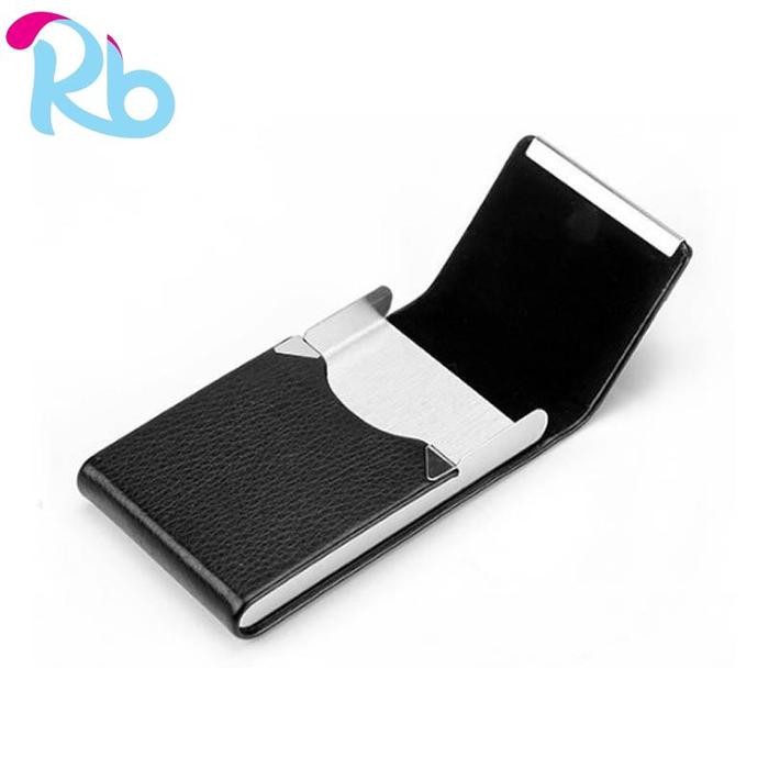 

Elegant Name Card Case Magnetic Flip Kotak Kartu Nama Kulit Holder Pu Leather Desain Minimalis - Hitam