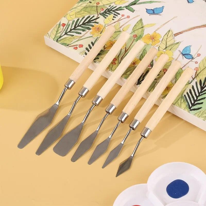 

Paint Oil Painting Scraper Stainless Steel Flat Point Paint Art Palette Set Knife Head Mixing Wood Texture Painting