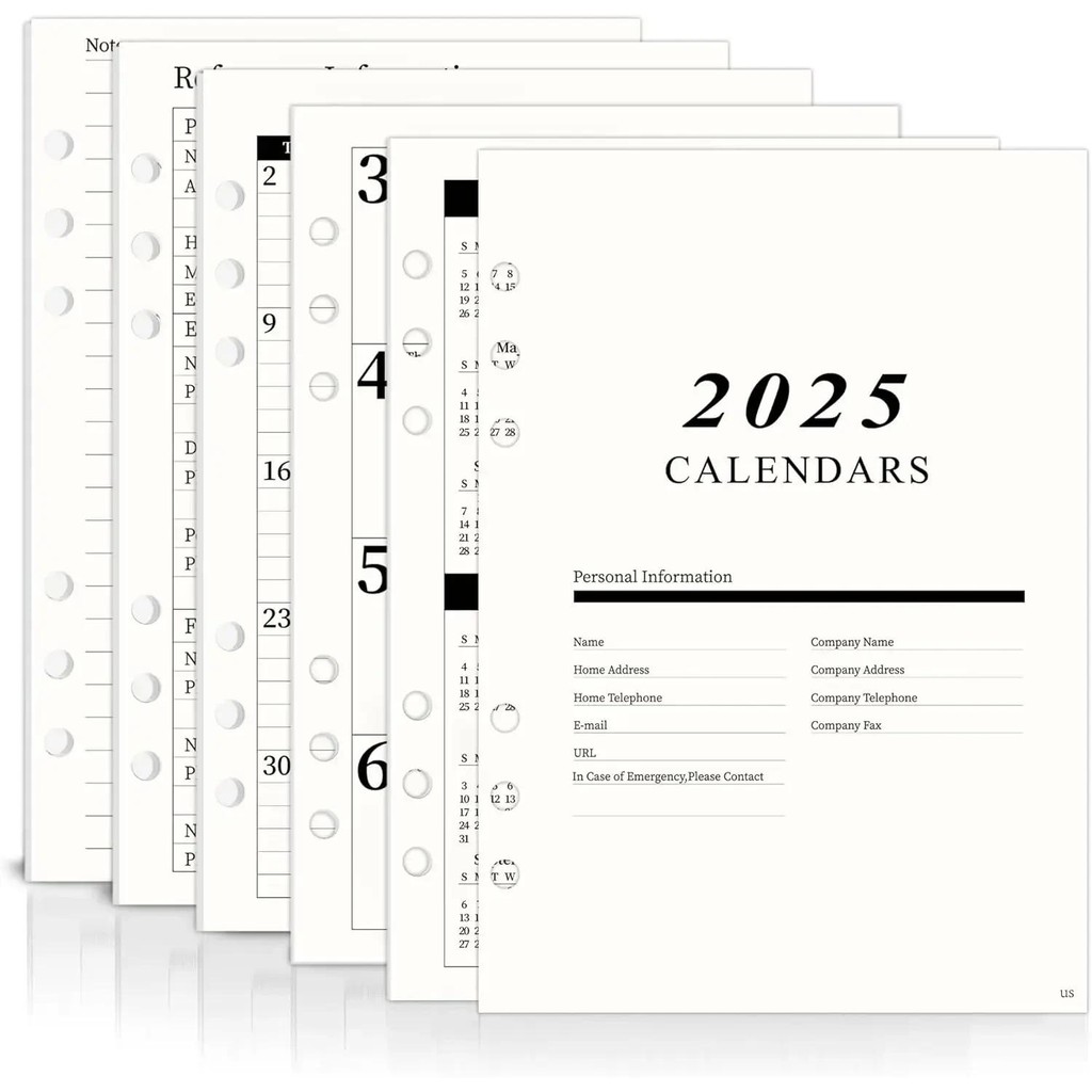 

2025 A5 Weekly & Monthly Planner Binder Refill Insert - 5.8"x8.3", 100GSM Paper, 6 Hole Punched for Refillable A5 Binder