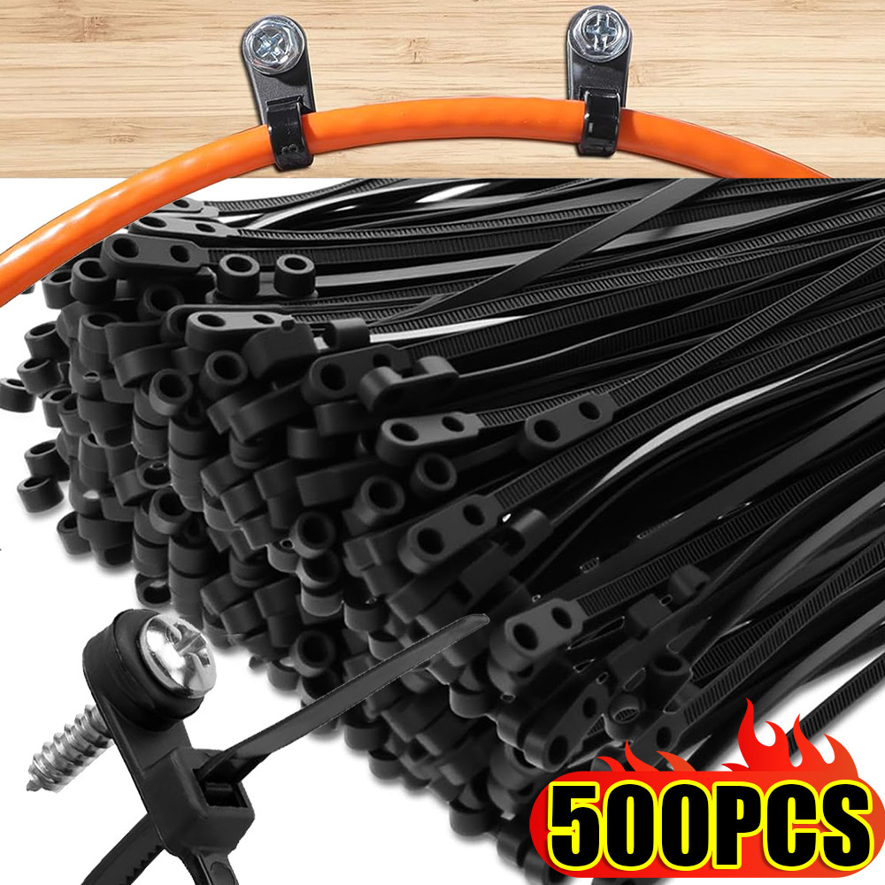 

100/500Pcs Heavy Duty Nylon Zip Tie with Screw Hole Screw Hole Cable Ties Straps Self Locking Loop Bundle Wire Fastening Straps