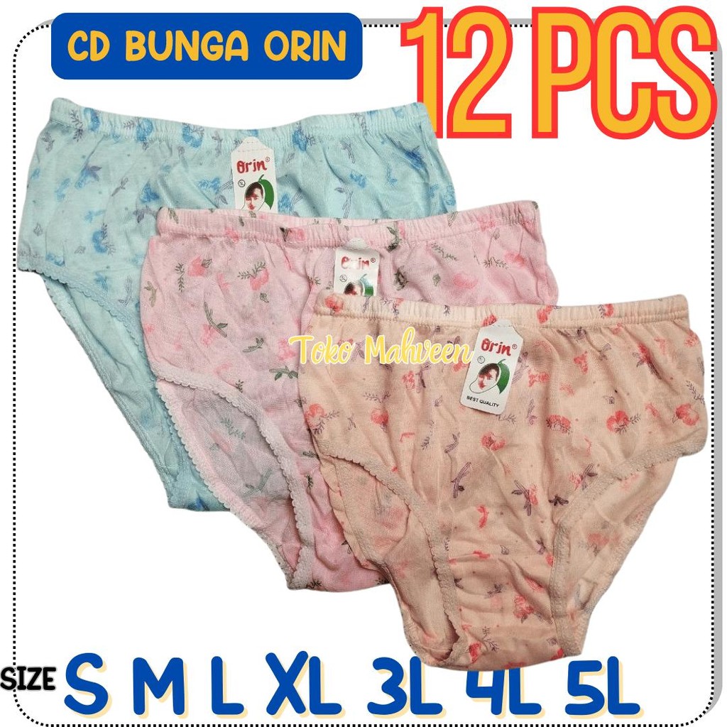 GROSIR 12 Pcs  CD BUNGA ORIN Celana Dalam Wanita Katun Bunga Motif