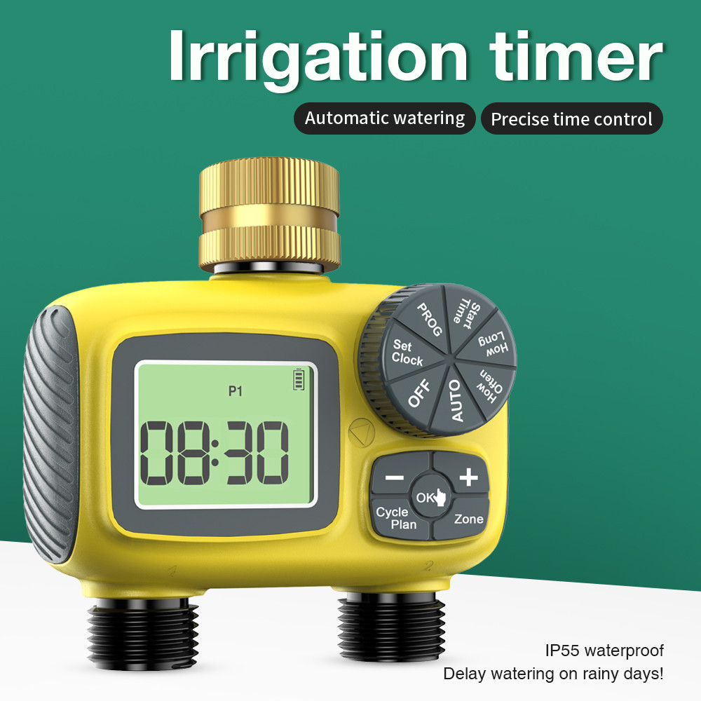 1/2-Outlet Automatic Irrigation Timer IPX5 LCD Display Garden Automatic Watering Irrigation Watering