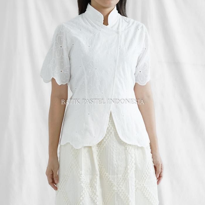 [BEST]Promo Kebaya Janggan Modern Atasan Katun Bordir - Batik Pastel - Putih PDK, S-M
