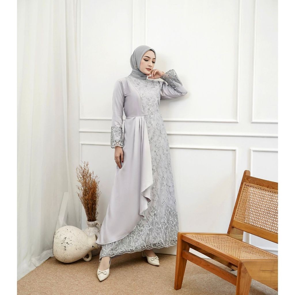 Gamis Mafaza Brokat TilLe Bordir Maxi Dress Lebaran Brukat Tulle Baju Muslim / Dres Muslim Pesta Kon