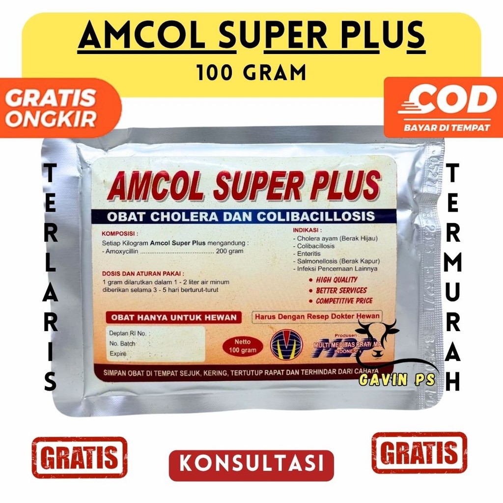 AMCOL SUPER PLUS 100 GRAM M2P - Obat Pilek Ngorok Snot Colibacillosis Unggas Pulorum Korisa