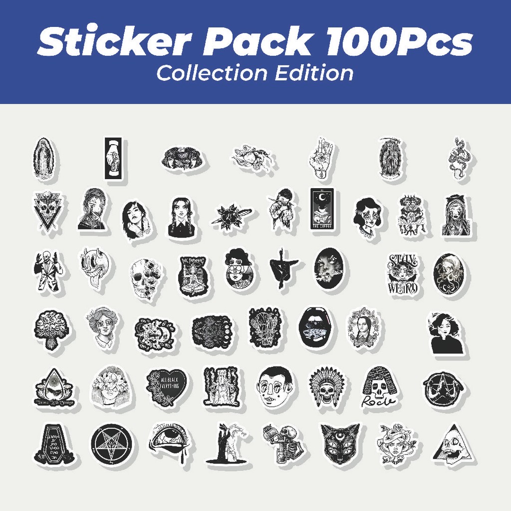 

Hot Stiker Black and White Punk Style Lucu Anti Air Stikers Berperekat Waterproof Sticker Decal Buat Motor Helm Buku Journal Koper Casing HP Laptop Botol Minum