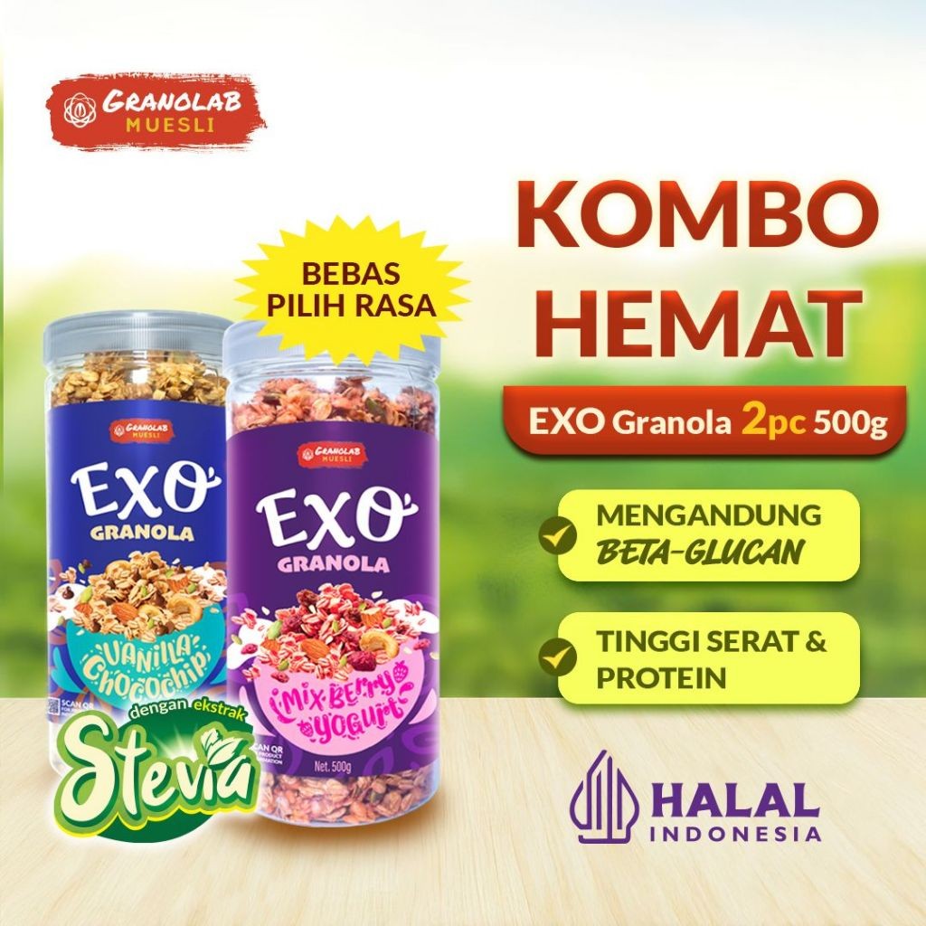 

Paket Bundling Isi 2pcs EXO Granola 500gr | Sereal Sarapan Sehat