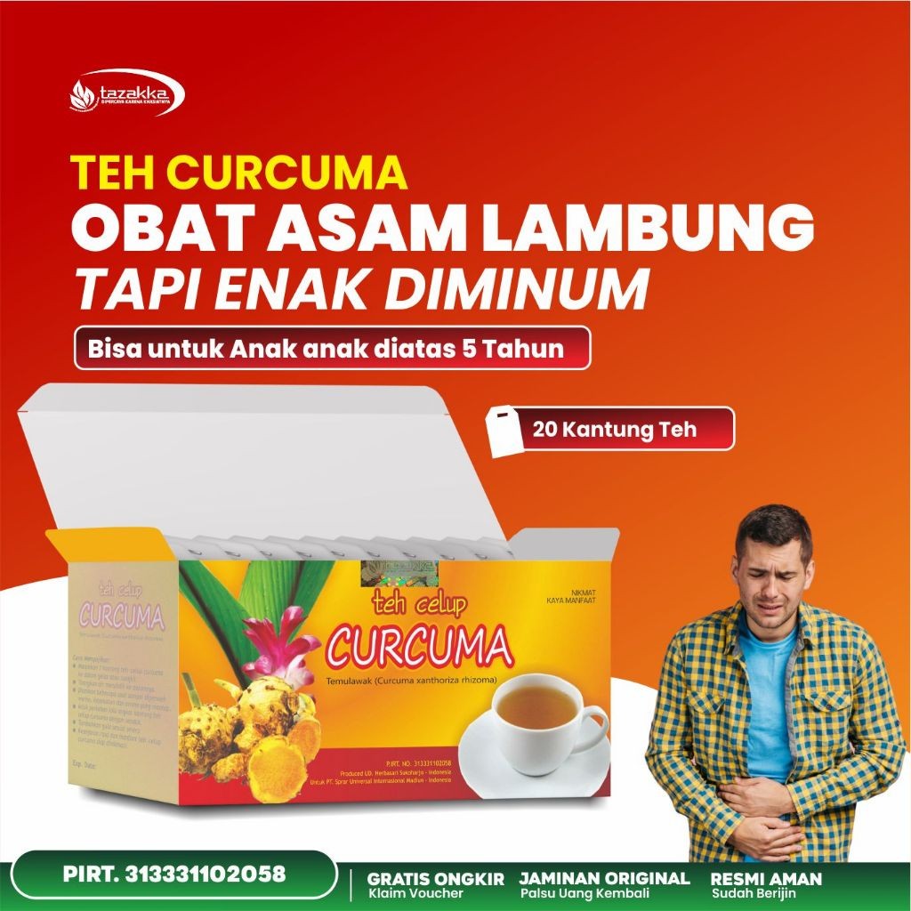 

Obat Asam Lambung dan Magh Minuman Teh Curcuma dari Tazakka dengan isi 20 Kantung Per Kemasan