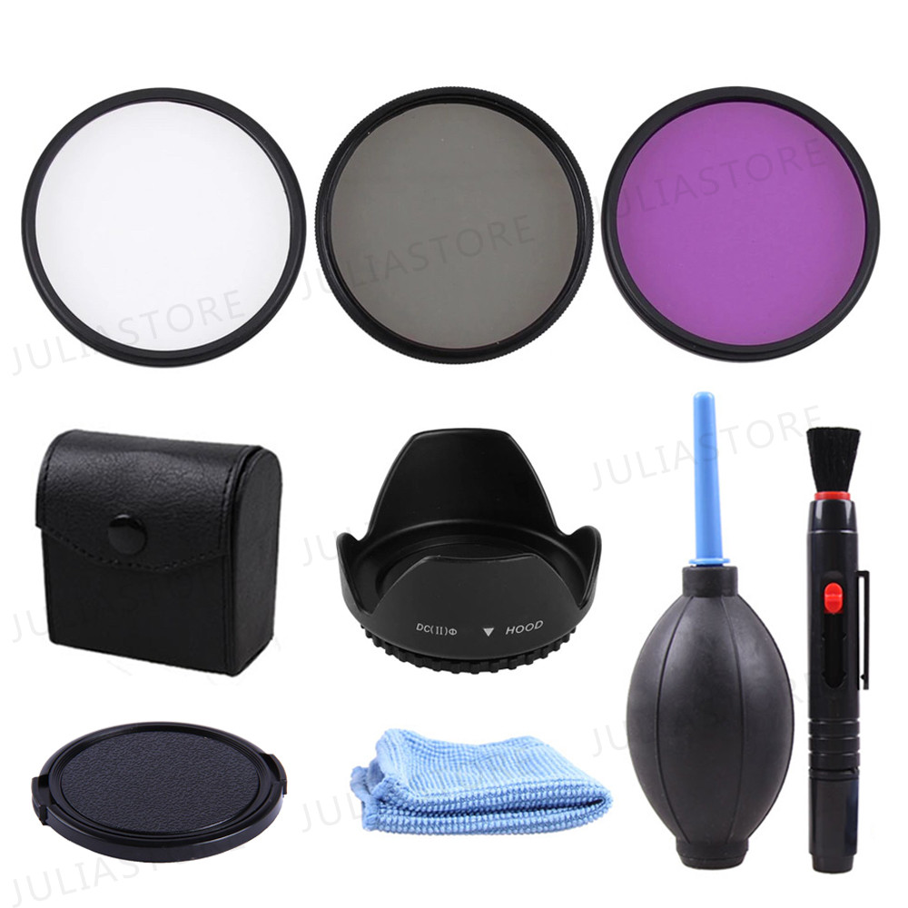 

49 52 55 58 62 67 72 77MM UV CPL FLD Filter Set+Petal Flower Lens Hood+Front Lens Cap Cover+Cleaning kit for Canon Nikon Sony