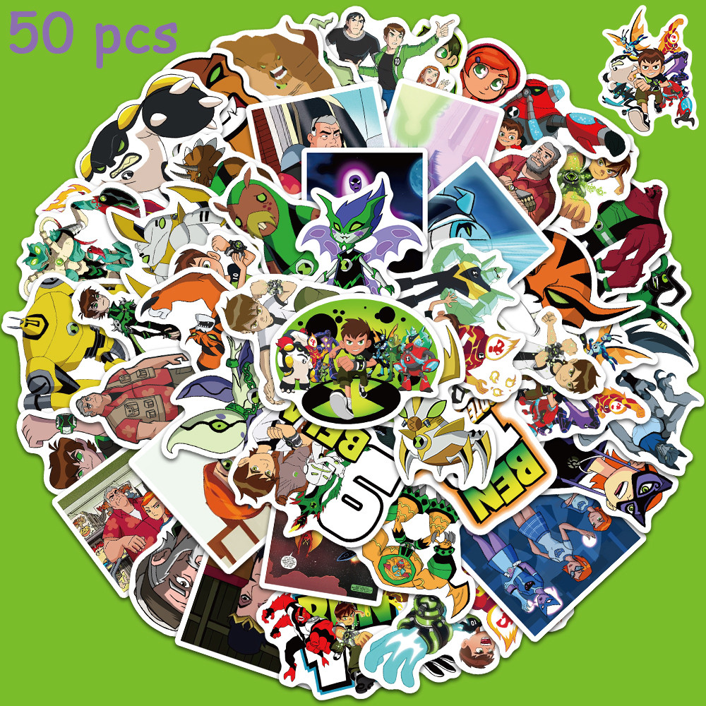 

50pcs Ben 10 Cartoon Anime Stickers Funny Toys Luggage Guitar Skateboards Laptop Water Bottle Waterproof Decals Kid Gifts