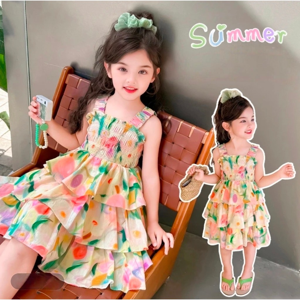 MISSY kids  Summer new style thin strap dress for girls aged 1-7 years, princess skirt for little gi