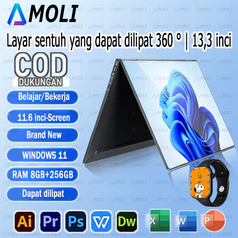 [GAME/DESIGN] laptop 2in1 touchscreen lipat ram8g+256gb SSD 11.6 inch Intel N4020/ 13.3 inch Intel N